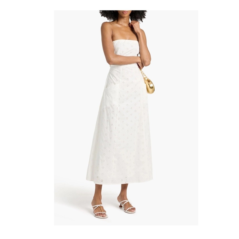 Matteau White Eyelet Midi Maxi Strapless 100% Organic Cotton Tie Back Effortless